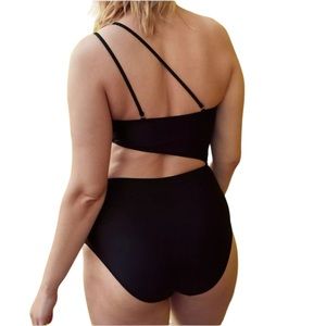 Aerie Swimsuit Black One Piece Asymmetrical Monokini L Large Long